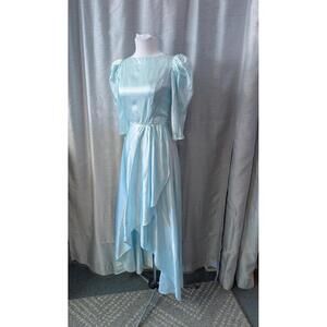 Vintage 80s Light Blue Satin High Low Formal Prom Dress S